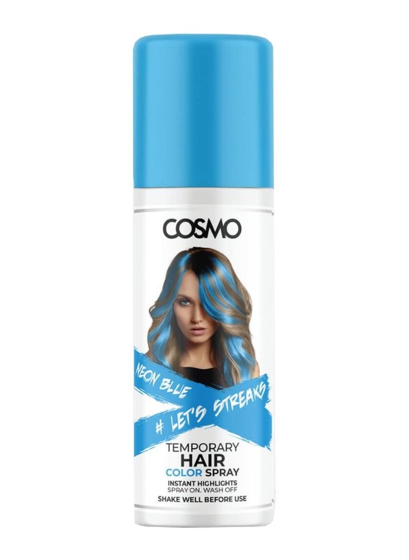 COSMO Cosmo Temporary Neon Blue Hair Color Spray For Unisex 100ml | Suitable for All Hair Types | Colour Spray | Easy to Wash | Beauty | Funky Party Looks  - Image 1