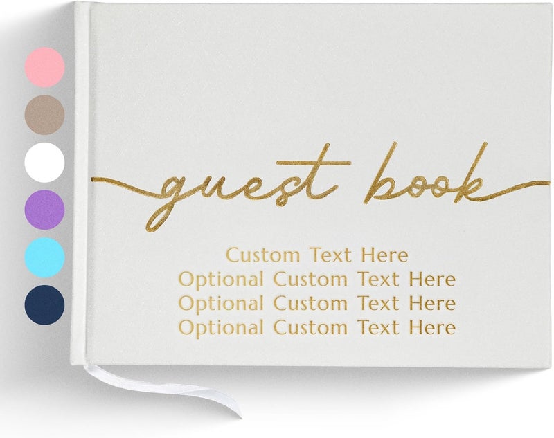 Promot Personalized Guestbook for Party (White) - 110 Lined Pages in Wood-Free Vegan Leather Hard Cover - Wedding Guest Book Sign in and Photos, Baby Shower, Birthday or Graduation - Image 1