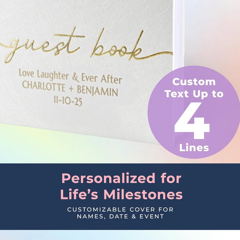 Promot Personalized Guestbook for Party (White) - 110 Lined Pages in Wood-Free Vegan Leather Hard Cover - Wedding Guest Book Sign in and Photos, Baby Shower, Birthday or Graduation - Image 4