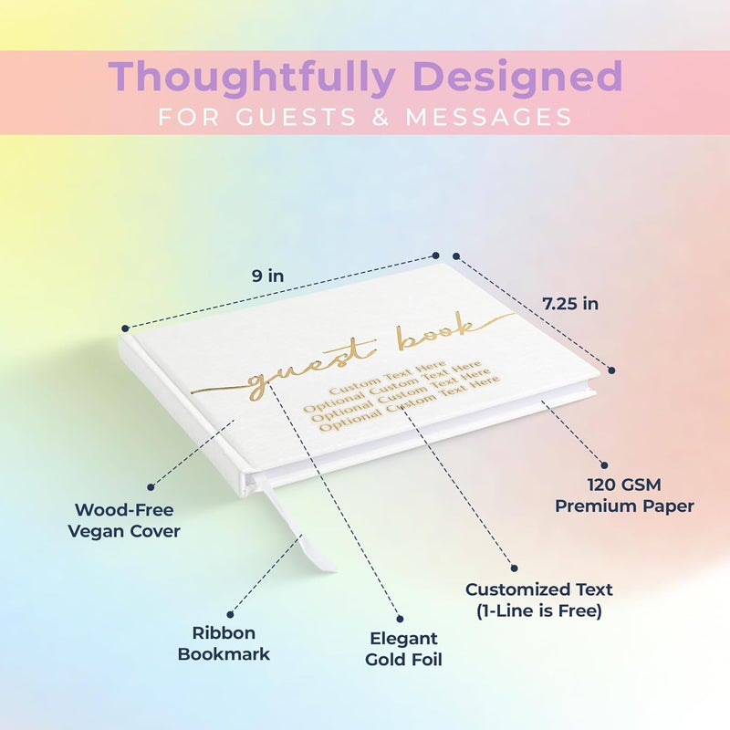 Promot Personalized Guestbook for Party (White) - 110 Lined Pages in Wood-Free Vegan Leather Hard Cover - Wedding Guest Book Sign in and Photos, Baby Shower, Birthday or Graduation - Image 5