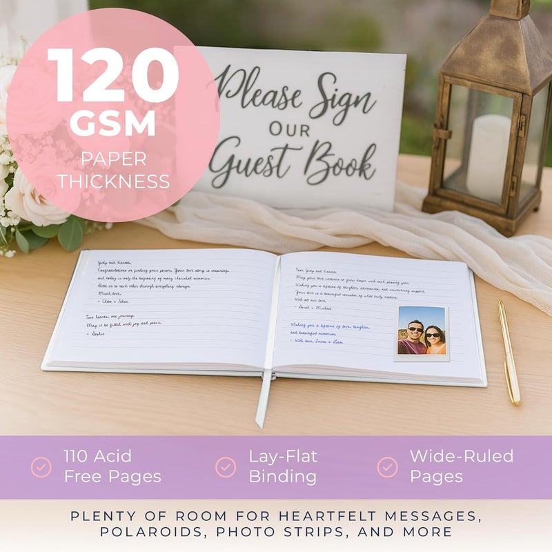Promot Personalized Guestbook for Party (White) - 110 Lined Pages in Wood-Free Vegan Leather Hard Cover - Wedding Guest Book Sign in and Photos, Baby Shower, Birthday or Graduation - Image 3