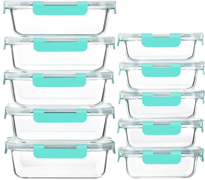 10PackGlass Meal Prep Containers with Lids MCIRCO Glass Food Storage Containers with Snap Locking Lids Airtight Lunch Containers Microwave Oven Freezer and Dishwasher Green