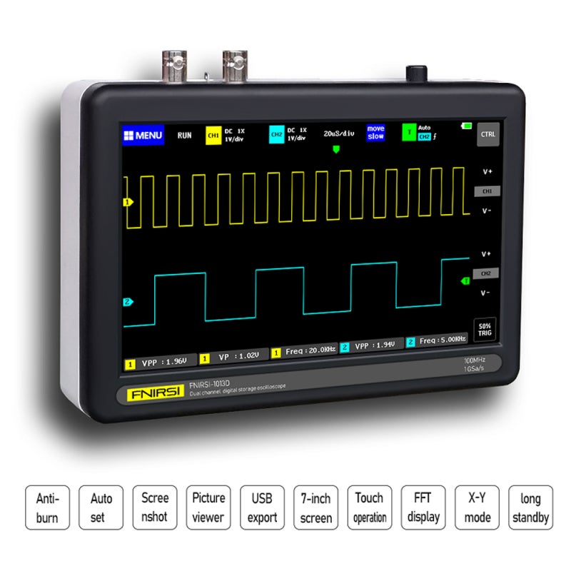 2 Channels Oscilloscope: 7 Inch Color TFT LCD Capacitive Touching Screen - Intelligent Anti-Burn, 1GSa/s Sampling Rate, 100MHz Band Width for Electronic Measurement Professionals - Image 3