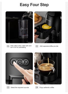 ET-LIFE 19Bar 3-in-1 Capsule Espresso Coffee Maker for Nespresso/Dolce Gusto/Coffee Powder 600ml 1450W ST-511 Black  - Image 4