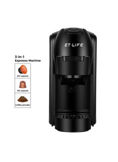 ET-LIFE 19Bar 3-in-1 Capsule Espresso Coffee Maker for Nespresso/Dolce Gusto/Coffee Powder 600ml 1450W ST-511 Black  - Image 1
