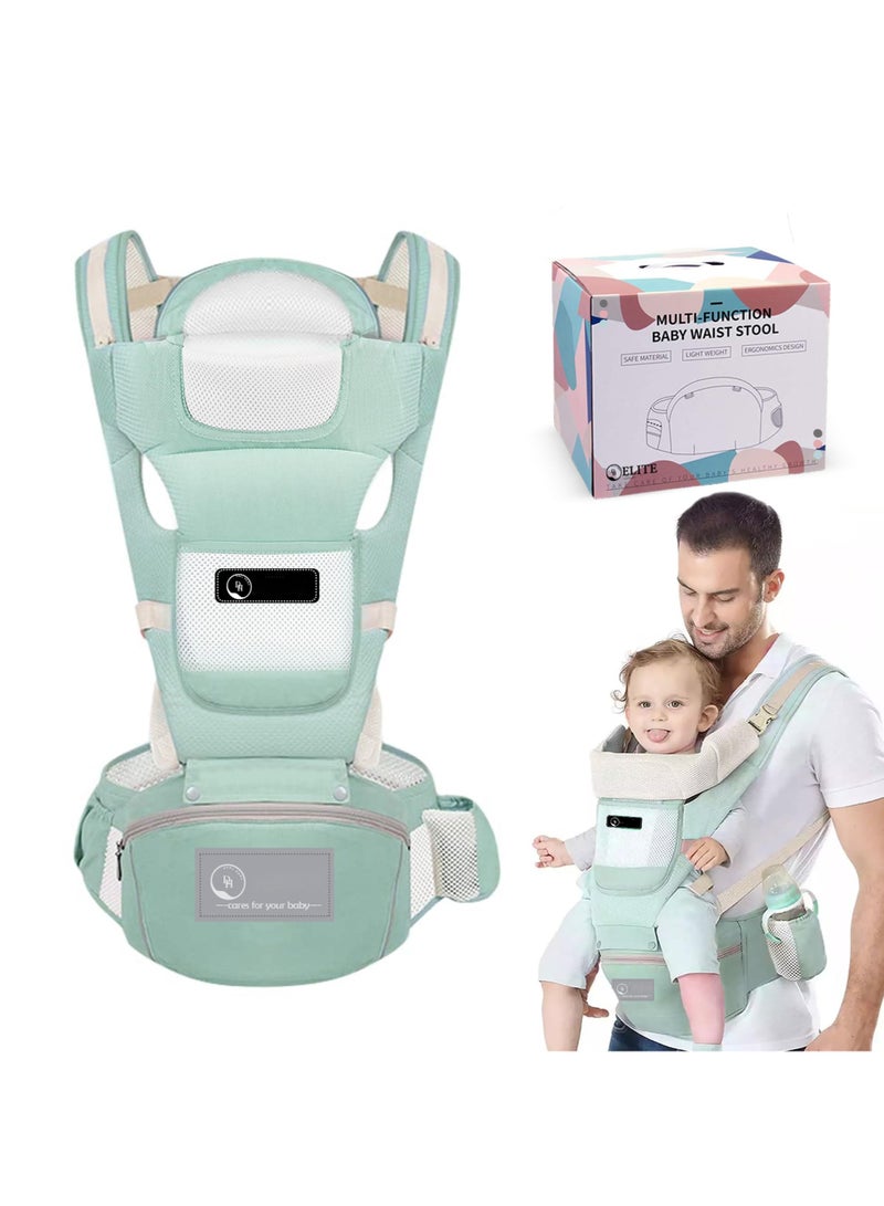Arabest 6-in-1 Baby Carrier with Hip Seat, Multifunctional Waist Carrier for Walking, Shopping, Hiking, Travel- Adjustable Hip Seat Baby Carrier for 0-36 Months Baby, Gift Box Packaging (Green) - Image 1