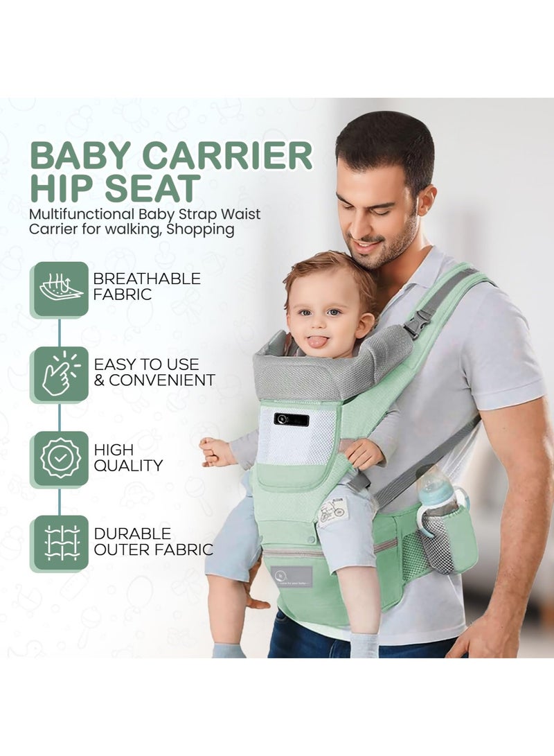 Arabest 6-in-1 Baby Carrier with Hip Seat, Multifunctional Waist Carrier for Walking, Shopping, Hiking, Travel- Adjustable Hip Seat Baby Carrier for 0-36 Months Baby, Gift Box Packaging (Green) - Image 2