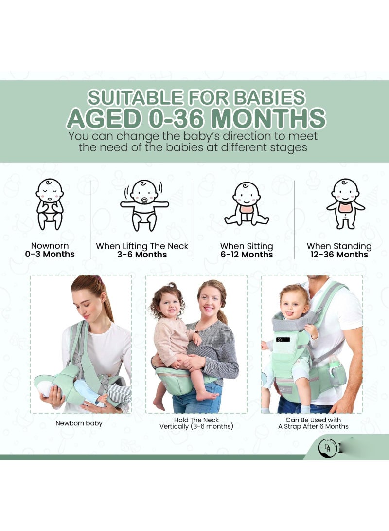 Arabest 6-in-1 Baby Carrier with Hip Seat, Multifunctional Waist Carrier for Walking, Shopping, Hiking, Travel- Adjustable Hip Seat Baby Carrier for 0-36 Months Baby, Gift Box Packaging (Green) - Image 5