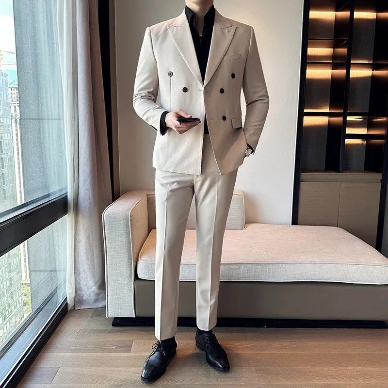 Autumn and Winter Korean Style Slim-fit Small Suit Double-breasted Suit Set Three-piece Black A445-SJT3611C-P250 - Image 5
