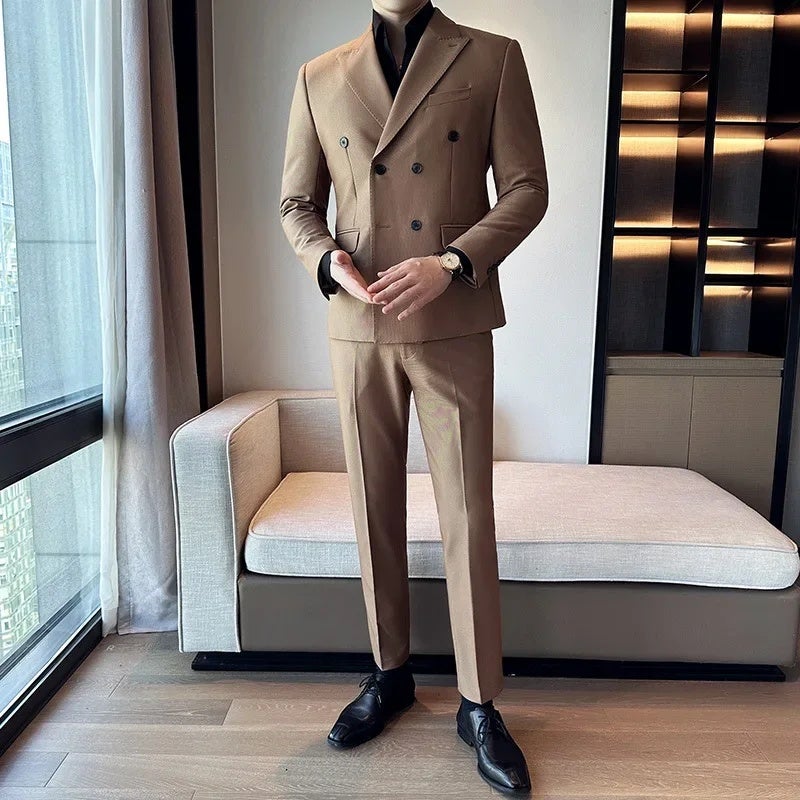 Autumn and Winter Korean Style Slim-fit Small Suit Double-breasted Suit Set Three-piece Black A445-SJT3611C-P250 - Image 4