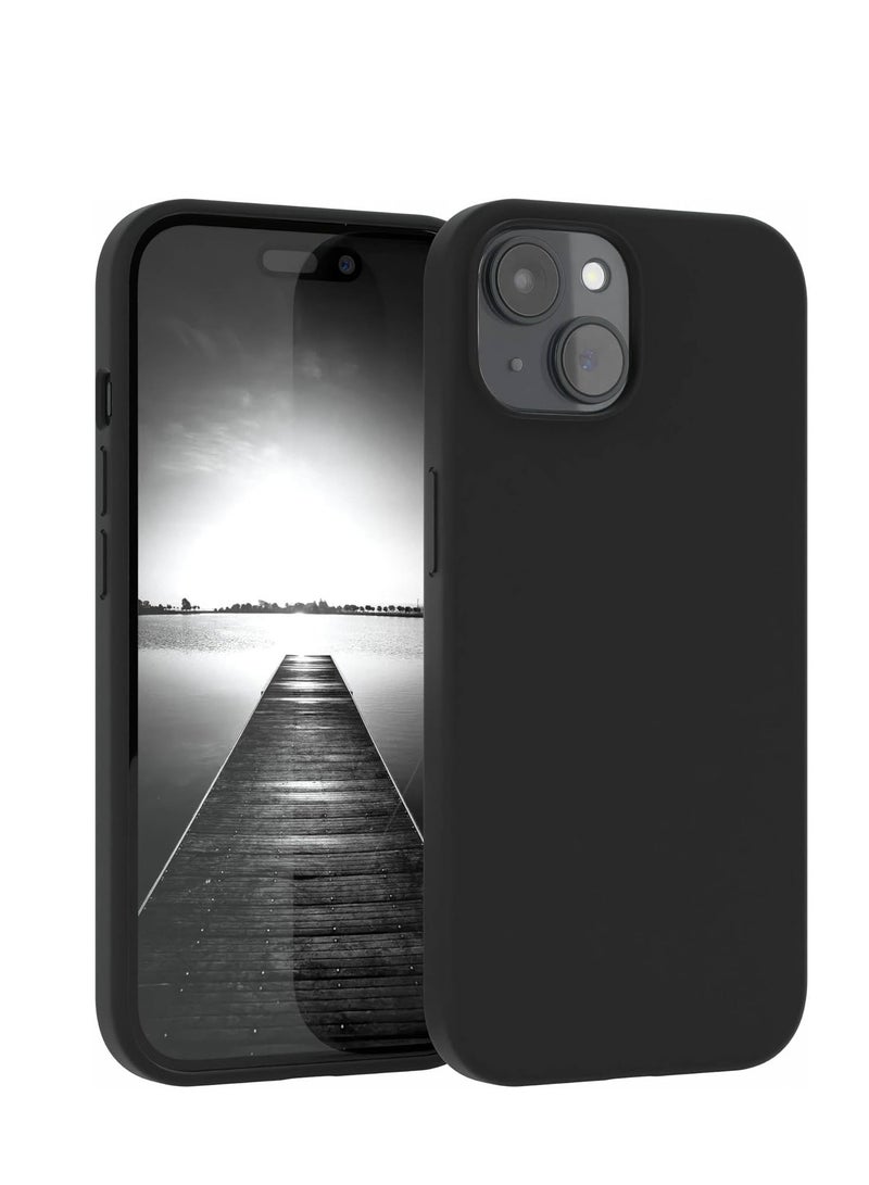 Compatible with iPhone 15 Case Slim Liquid Silicone 3 Layers Full Covered Soft Gel Rubber Phone Case Protective Cover (Color Black) - Image 1