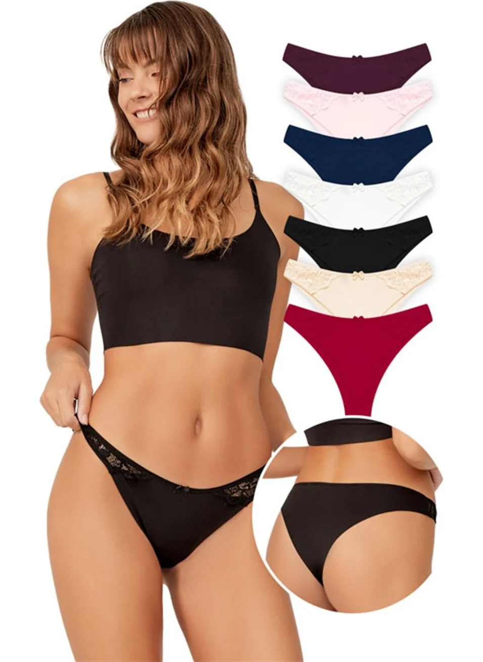 كوتن هيل Basic Laser Cut Lace Detailed Brazilian 7-Pack Panties