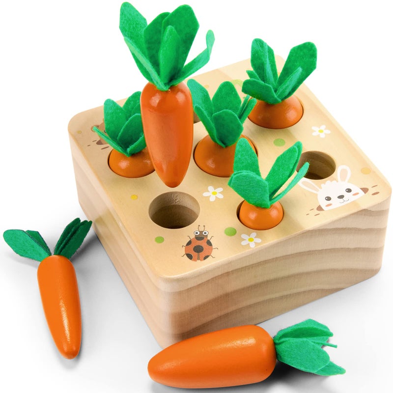 Wdmiya Montessoritoys for 1 Year Old, Wooden Toys Developmental Shape Sorting & Matching Puzzle Carrots Harvest Game, Birthday Gifts for Toddlers Babies Boys and Girls 6-12 Months Christmas - Image 1