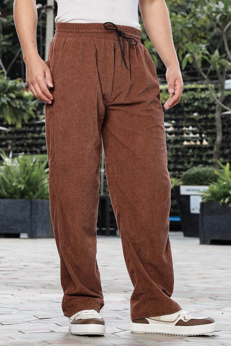 SWADESI STUFF Men’s Corduroy Trousers | Mid-Rise Relaxed Fit | Cotton Blend Joggers with Flexi Waistband (in, Alpha, M, Regular, Brown) - Image 3