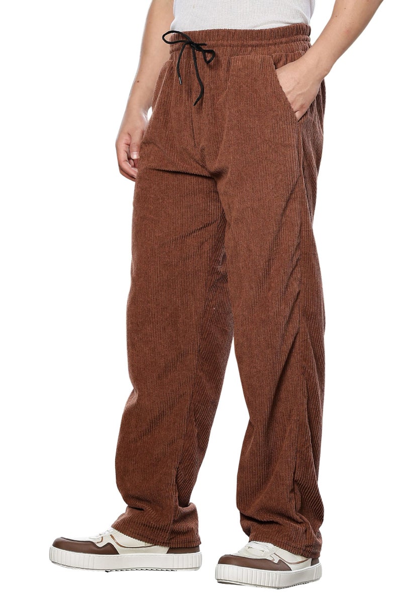 SWADESI STUFF Men’s Corduroy Trousers | Mid-Rise Relaxed Fit | Cotton Blend Joggers with Flexi Waistband (in, Alpha, M, Regular, Brown) - Image 1