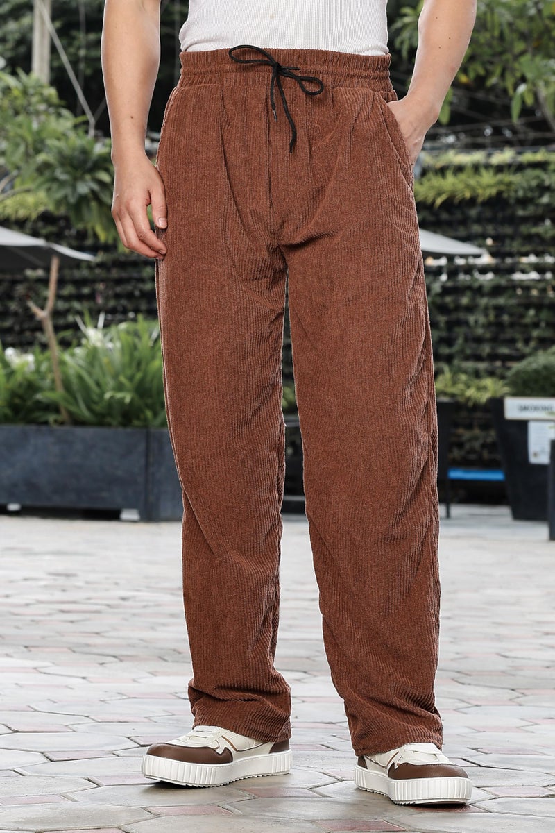 SWADESI STUFF Men’s Corduroy Trousers | Mid-Rise Relaxed Fit | Cotton Blend Joggers with Flexi Waistband (in, Alpha, M, Regular, Brown) - Image 2
