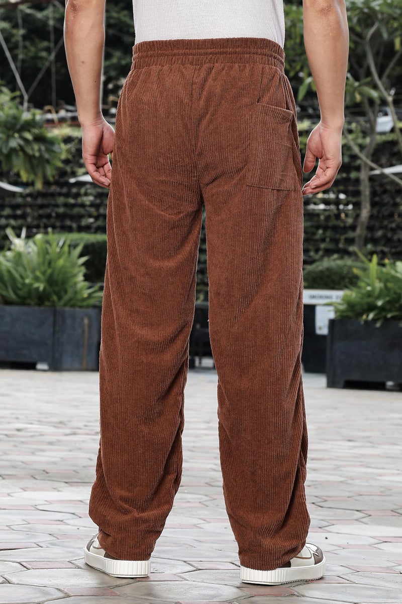 SWADESI STUFF Men’s Corduroy Trousers | Mid-Rise Relaxed Fit | Cotton Blend Joggers with Flexi Waistband (in, Alpha, M, Regular, Brown) - Image 4