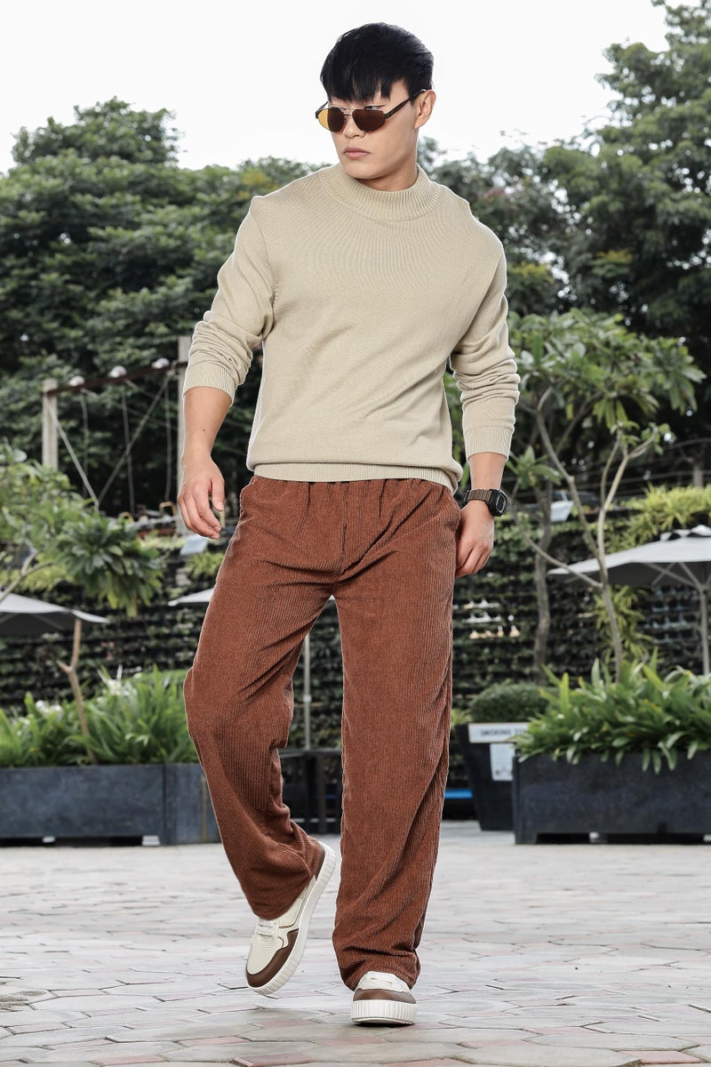 SWADESI STUFF Men’s Corduroy Trousers | Mid-Rise Relaxed Fit | Cotton Blend Joggers with Flexi Waistband (in, Alpha, M, Regular, Brown) - Image 5