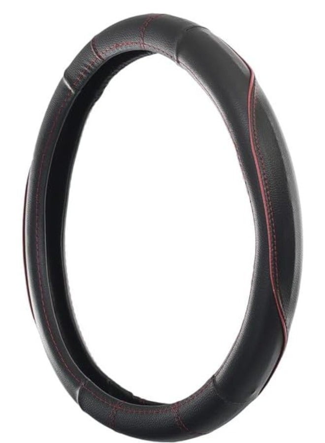 غطاء عجلة القيادة من الجلد - (اسود مع خط احمر) - Image 1