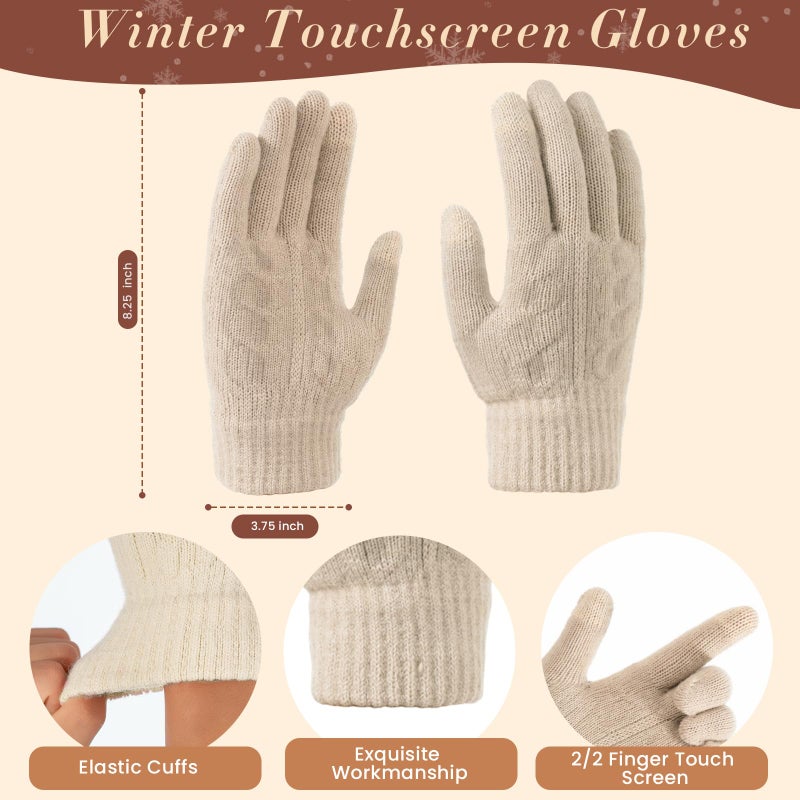 Tavaleu Winter Scarf Hat Gloves Set for Women Men, Warm Lined Beanie Hats Touchscreen Gloves Soft Long Scarf, Beige - Image 4
