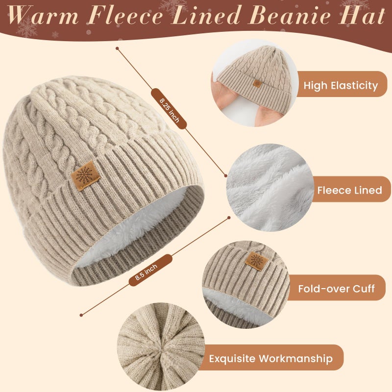 Tavaleu Winter Scarf Hat Gloves Set for Women Men, Warm Lined Beanie Hats Touchscreen Gloves Soft Long Scarf, Beige - Image 2