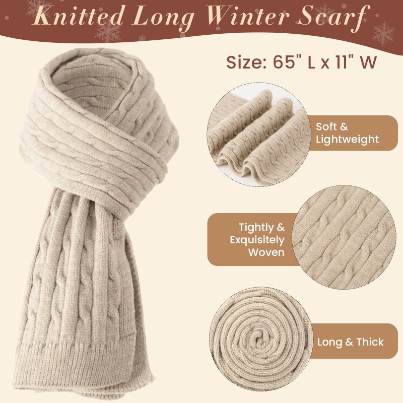 Tavaleu Winter Scarf Hat Gloves Set for Women Men, Warm Lined Beanie Hats Touchscreen Gloves Soft Long Scarf, Beige - Image 3