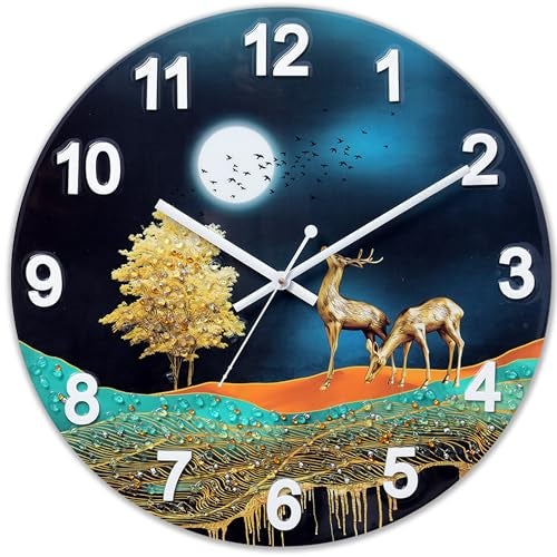 Masstone MDF Resin Crystal Embeded Without Glass Analog Wall Clock | Home Stylish Clock for Living Room | 40x40 CM | Pack of 1 (Multi-1) - Image 1