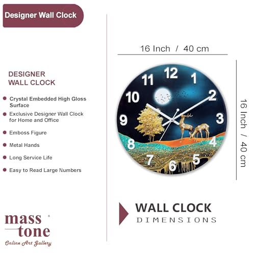 Masstone MDF Resin Crystal Embeded Without Glass Analog Wall Clock | Home Stylish Clock for Living Room | 40x40 CM | Pack of 1 (Multi-1) - Image 2
