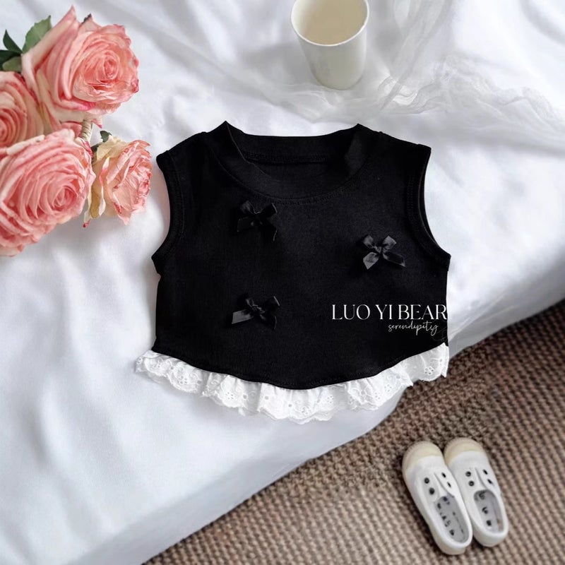 25 Girls Korean Style Bow Vest Style Children'S Sweet Patchwork Lace Sleeveless T-Shirt Top Trendy - Image 5
