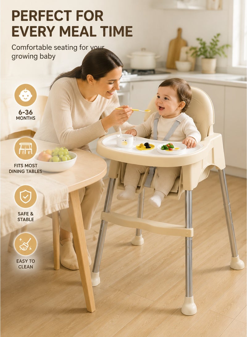 Yooyee Multifunctional Baby High Chair Adjustable Height Portable Feeding Chair with Safety Harness Removable Tray Stable Steel Frame Easy Clean Toddler Dining Seat for Home Use - Image 2