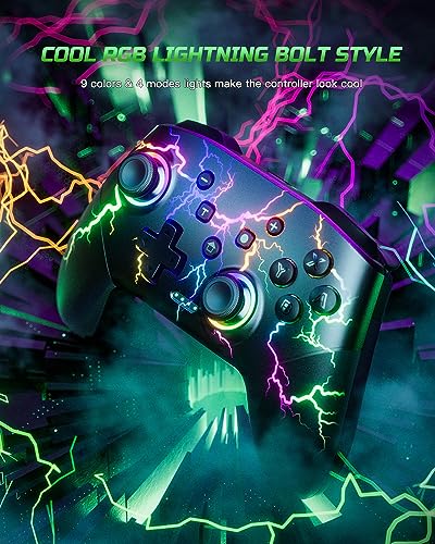 VOYEE Switch Controllers Compatible with Switch 2/Lite/OLED/PC Windows, 1000mAh Programmable RGB Lightning LED, Wireless Pro Controller with One Key Pairing/Wake Up/Turbo/Vibration - Image 2