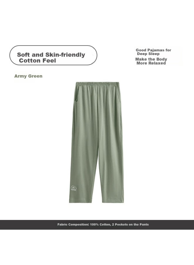 Fenton Fenteng Men'S Cotton Spring And Autumn Casual Long Pants Loose And Comfortable Home Pants Army Green 4Xl - Image 1