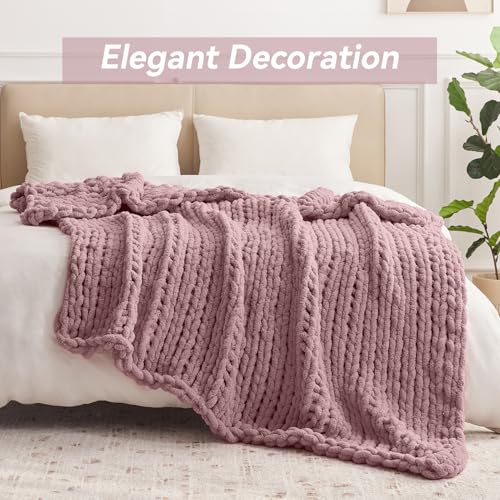 Negwoo Chunky Knit Throw Blanket, 40''*50'' Knitted Throw Chenille Yarn for Bed Couch, Handmade Muted Pink Crochet Big Thick Blanket, Machine Washable Cute Comfy Blanket for Home Decor - Image 2