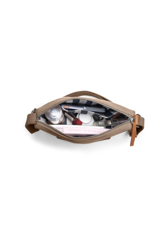 دايلي أوبجيكتز حقيبة كتف رفيعة من DailyObjects للنساء والفتيات | قماش قطني متين مع جيب داخلي | محفظة أنيقة للنساء | إغلاق بسحاب وحزام قابل للتعديل - بيج كاكي - Image 4