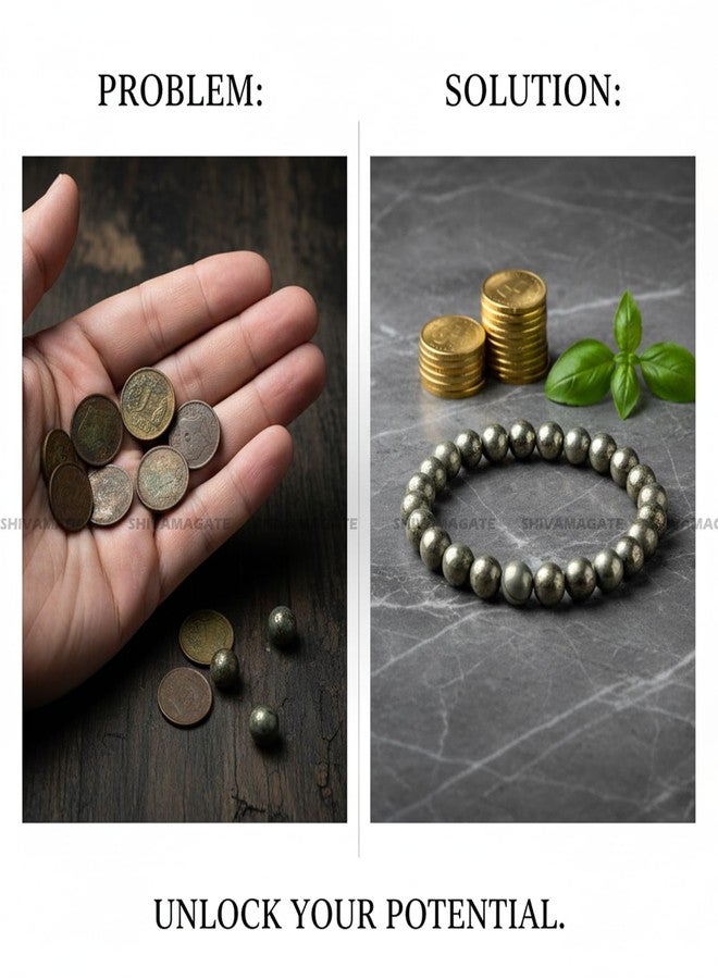 SHIVAMAGATE Raw Pyrite Bracelet for Men & Women - Certified Natural Crystal for Wealth, Prosperity & Confidence | Handmade Healing Astrology Energy Anxiety Relief & Good Luck Gift Jewelry Bracelet - Image 4
