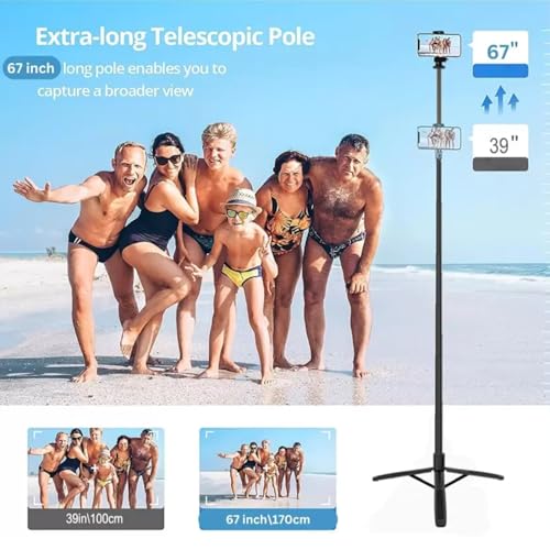 Conbre Y17 Long Selfie Stick with Tripod Stand Aluminum 67inch/170cm for Phone, Remote for Photography, Videoshoot, Selfie & Travel,Vlogging Portable Bluetooth Remote Control - Image 5