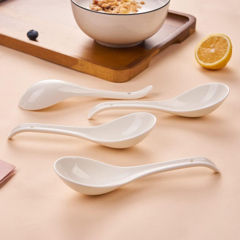 CHILDIKE Asian Soup Spoons Set of 4, Ramen Spoons, Ceramic Spoons 6.6" Chinese/Japanese Soup Spoons for Pho, Cereal - Deep Oval Hook Design - Image 5