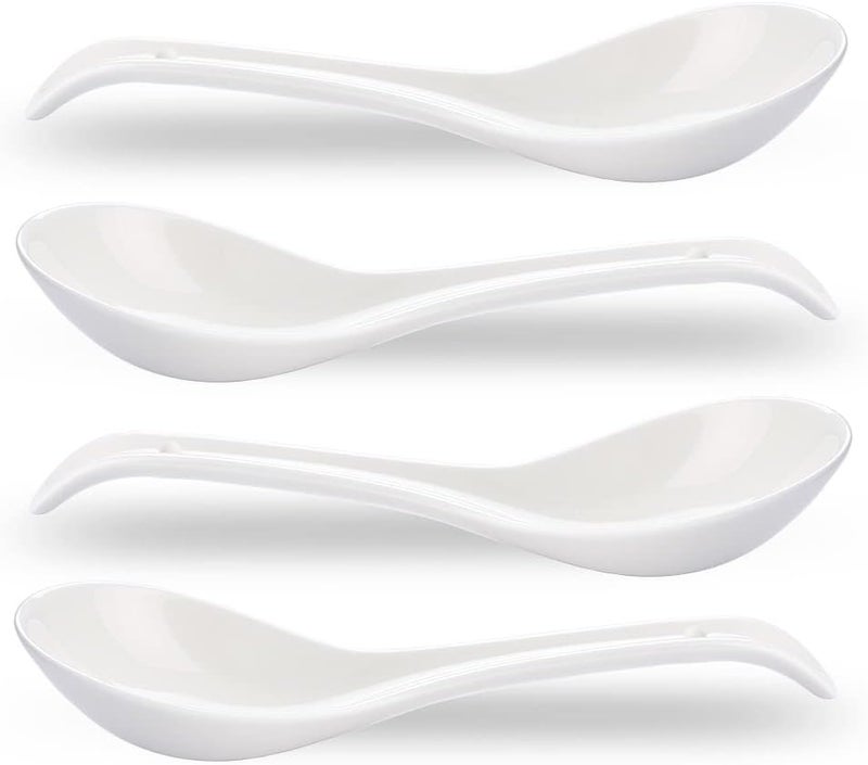 CHILDIKE Asian Soup Spoons Set of 4, Ramen Spoons, Ceramic Spoons 6.6" Chinese/Japanese Soup Spoons for Pho, Cereal - Deep Oval Hook Design - Image 1