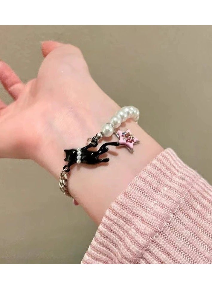 Goolsky Black Cat & Star Pearl Bracelet – Sweet & Cool Summer Jewelry for Trendy Girls, Dainty Designer-Inspired Hand Chain  - Image 5