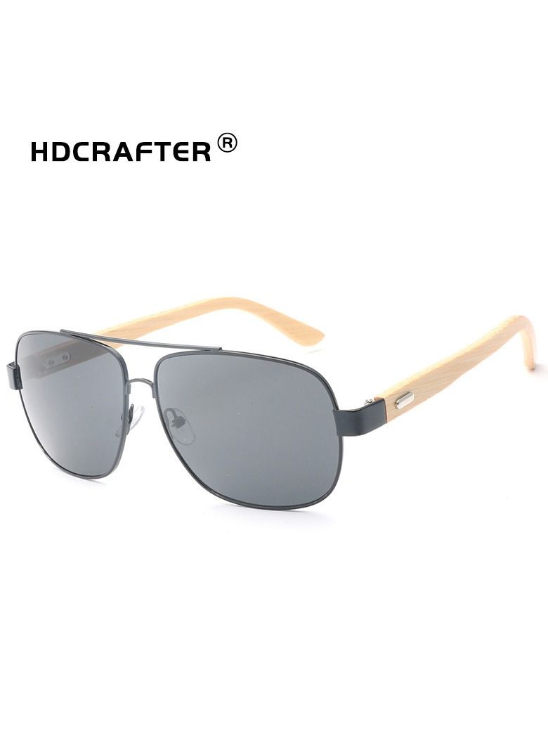HDCRAFTER Metal Nose Bridge Square Full Frame Bamboo Foot Pilot Sunglasses - Image 1