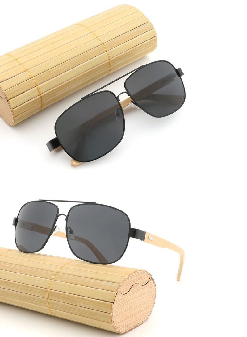 HDCRAFTER Metal Nose Bridge Square Full Frame Bamboo Foot Pilot Sunglasses - Image 4