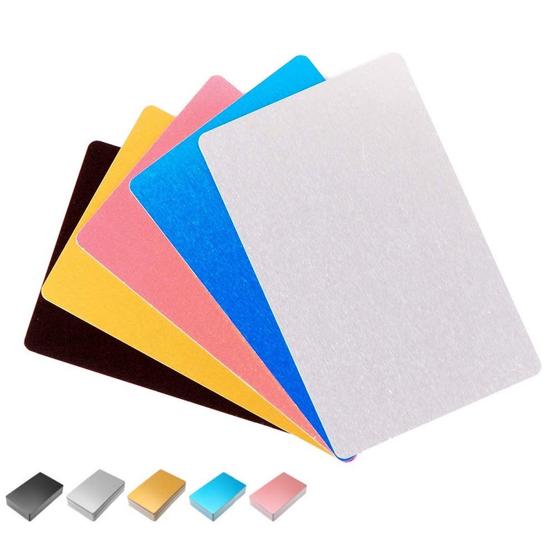 Yimaa 50 Pack Metal Business Cards Blanks Aluminum Sheet Blank Engraving Metal Tags Materials for CNC Engraver Laser Engraving DIY Gift Cards, Thicknes (0.2mm) - Image 1