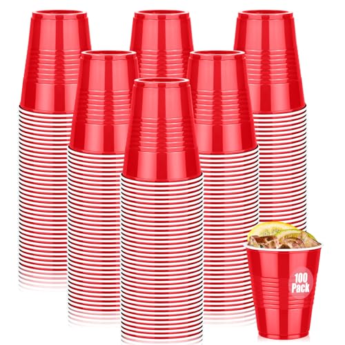 Dualshine 100 Pack Red Plastic Cups 12 oz Disposable Cups for Party Heavy Duty Drinking Cup Christmas Shot Cups for Wedding Birthday Beer Taste Serving Snack Sample Tastings Barbecues - Image 2
