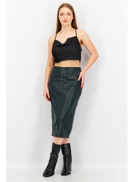 ESPRIT Women Solid Leather Midi Skirt, Dark Olive  - Image 2