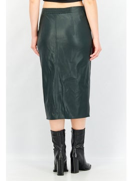 ESPRIT Women Solid Leather Midi Skirt, Dark Olive  - Image 3