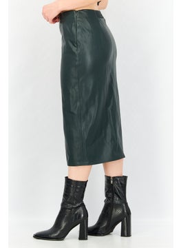 ESPRIT Women Solid Leather Midi Skirt, Dark Olive  - Image 4