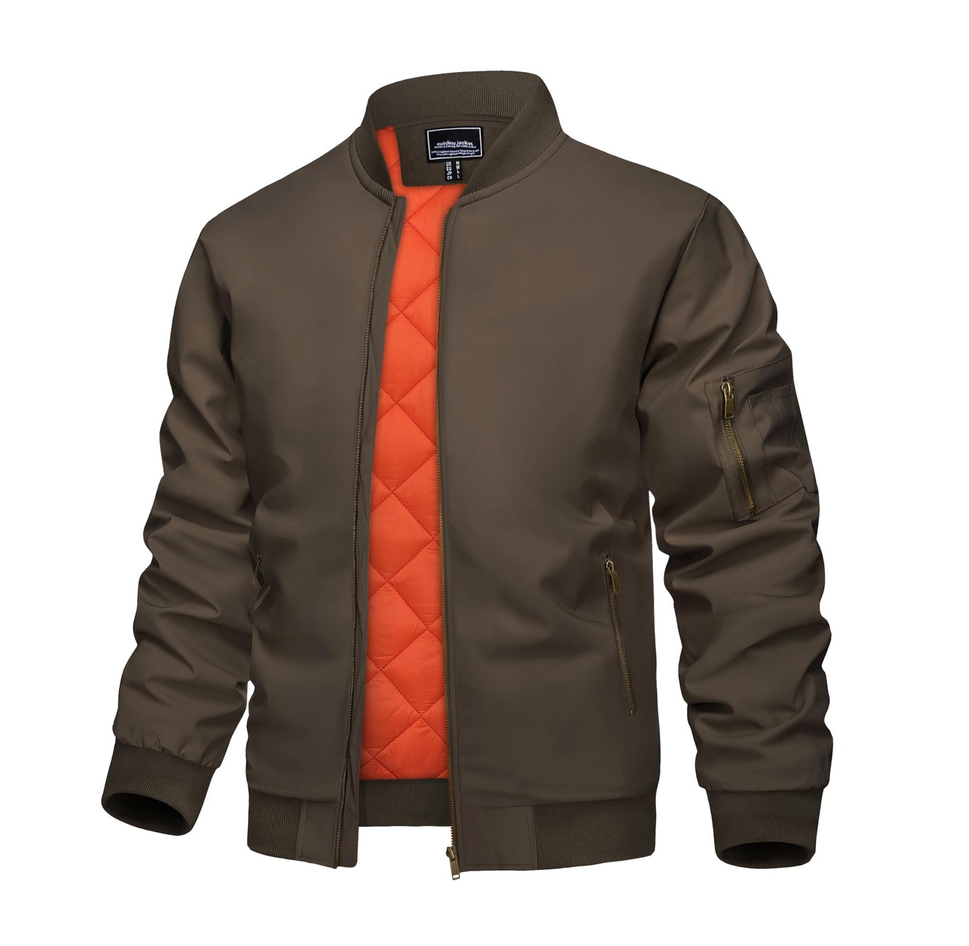 KEFITEVD Bomber Jackets Men with Zipper Pockets Winter Fall Jackets Outdoor Casual Parka Jacket Puffer Jacket Windproof Sportswear Jackets Coffee
