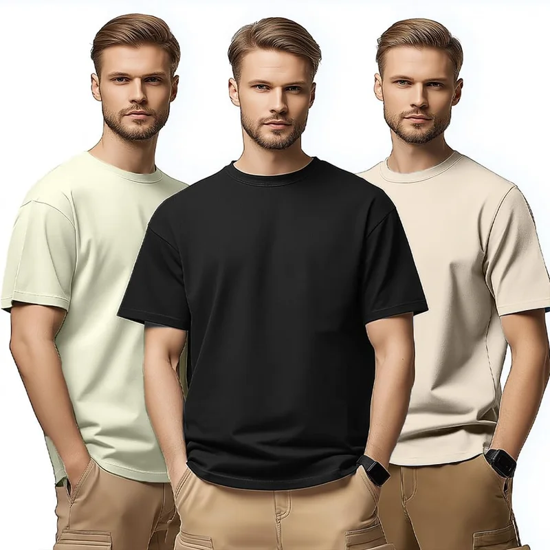 نوبيرو Men's Solid Cotton T-Shirt Pack of 3