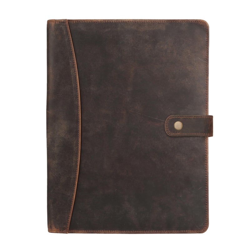 KomalC Leather Portfolio Folder with Luxury Pen and Button Closure | Business Padfolio for Professionals | Vintage Organizer with Legal Pad Holder & Card Slots (Distressed Tan) - Image 2