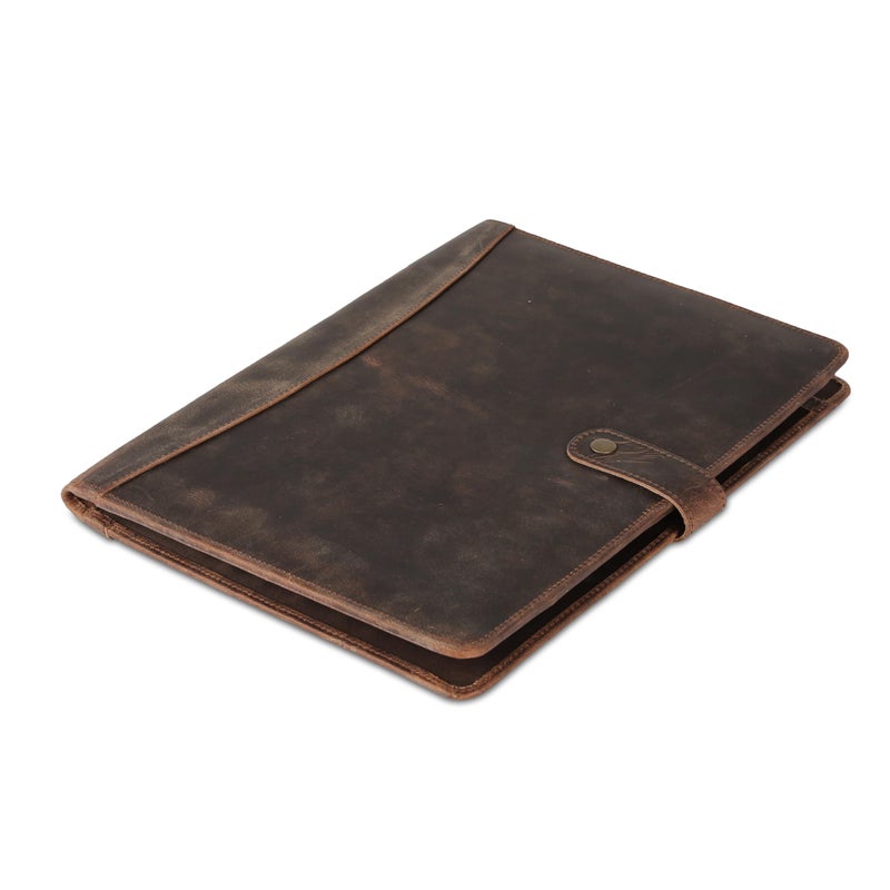 KomalC Leather Portfolio Folder with Luxury Pen and Button Closure | Business Padfolio for Professionals | Vintage Organizer with Legal Pad Holder & Card Slots (Distressed Tan) - Image 3